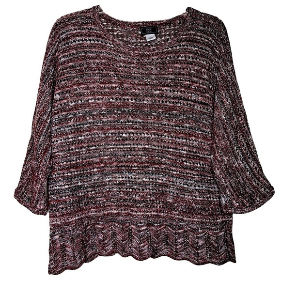 Lark LANE - Red, Black and Silver Crocheted 3/4-Length Sleeve Sweater - Size XL - Picture 1 of 4